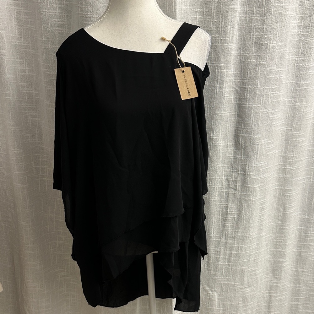 SET  One Shoulder Black Tunic Top and Pants NWT Medium